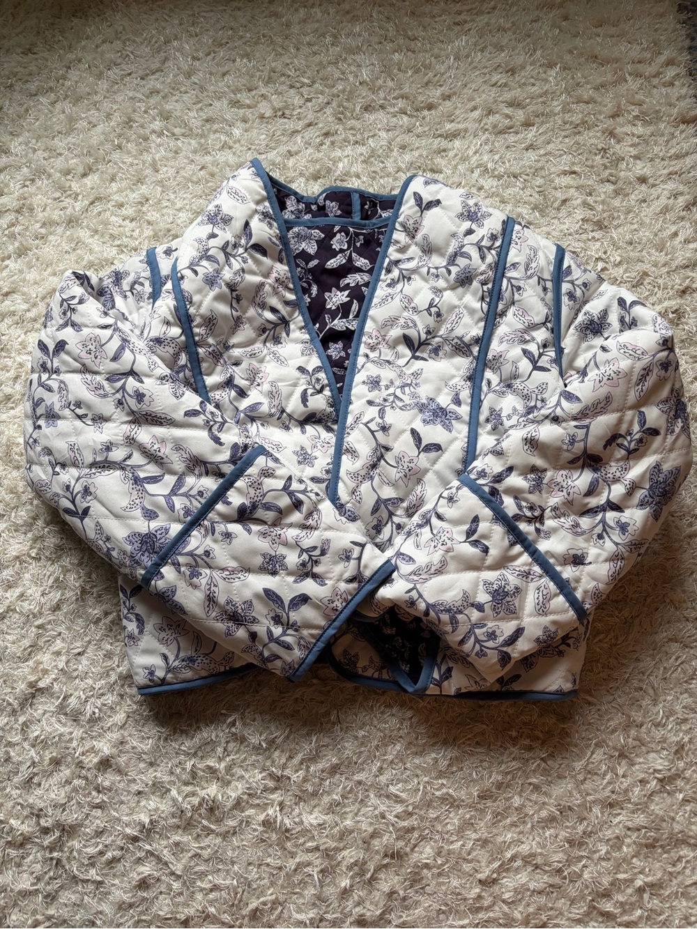 Vera Bradley off brand Cream Jacket with Blue Floral Trim
